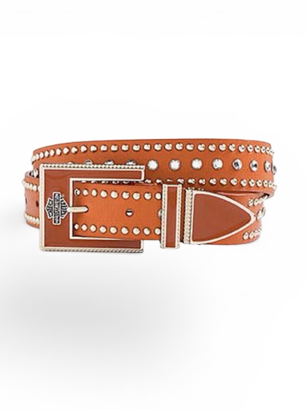 Harley Davidson Studded Tan Genuine Leather Studded Silver Square Buckle Belt